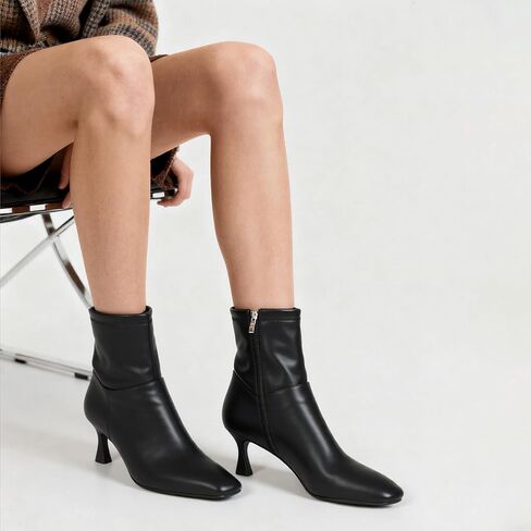 Goiphrri Ankle Boots for Women Kitten Heels Boot Womens Square Toe Short booties Office Casual Outfit Heeled Fall Boots Stretch Booties with Side Zipper for Women in Saudi Arabia