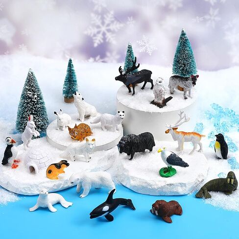 21 Pcs Mini Arctic Animals Figurines Set, Polar Bear Penguin Caribou Christmas Tree Model Winter Landscape Ornaments for Miniature Town Activities in Saudi Arabia