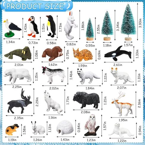 21 Pcs Mini Arctic Animals Figurines Set, Polar Bear Penguin Caribou Christmas Tree Model Winter Landscape Ornaments for Miniature Town Activities in Saudi Arabia