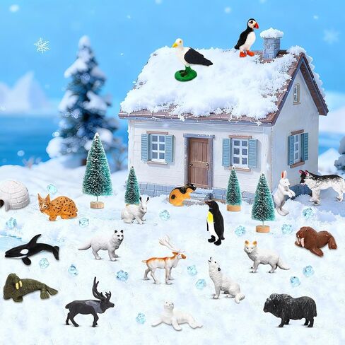 21 Pcs Mini Arctic Animals Figurines Set, Polar Bear Penguin Caribou Christmas Tree Model Winter Landscape Ornaments for Miniature Town Activities in Saudi Arabia