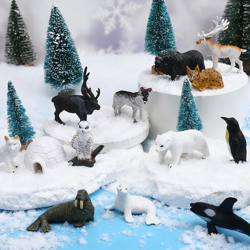 21 Pcs Mini Arctic Animals Figurines Set, Polar Bear Penguin Caribou Christmas Tree Model Winter Landscape Ornaments for Miniature Town Activities in Saudi Arabia