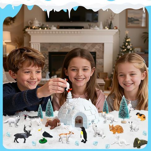 21 Pcs Mini Arctic Animals Figurines Set, Polar Bear Penguin Caribou Christmas Tree Model Winter Landscape Ornaments for Miniature Town Activities in Saudi Arabia