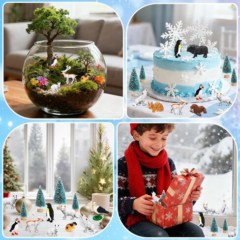21 Pcs Mini Arctic Animals Figurines Set, Polar Bear Penguin Caribou Christmas Tree Model Winter Landscape Ornaments for Miniature Town Activities in Saudi Arabia