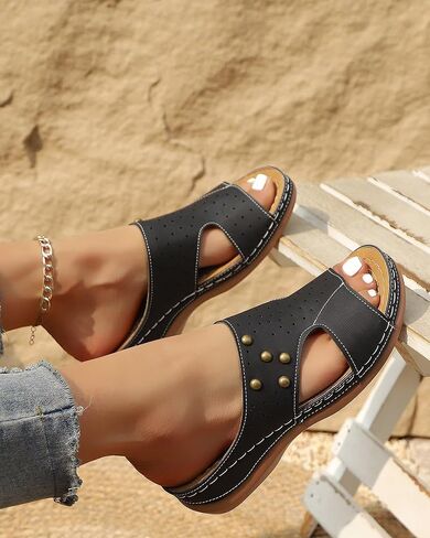 Ladies' Summer Thick Sole Slide Sandals, Cozy Wedge Beach Footwear, Slip Flip-Flops in Saudi Arabia