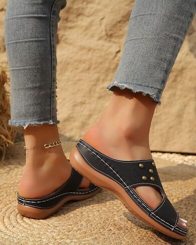Ladies' Summer Thick Sole Slide Sandals, Cozy Wedge Beach Footwear, Slip Flip-Flops in Saudi Arabia