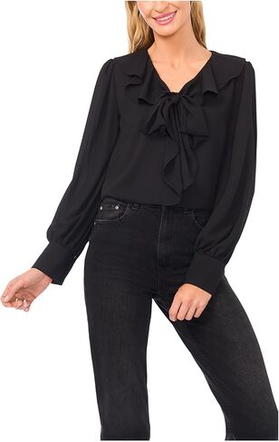 CeCe Womens Long Sleeve Ruffle Tie Neck Top in Saudi Arabia