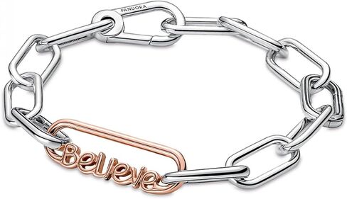 Pandora Styling Believe Word Link Bracelet Charm Me Bracelets - Stunning Women's Jewelry - Gift for Women - Made Rose in Saudi Arabia
