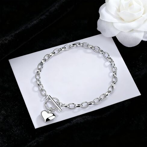 925 Sterling Silver Bracelets for Women Love Heart Bracelets Large Heart Chain Bracelet Fashion Jewelry Gifts for Mom Wife in Saudi Arabia