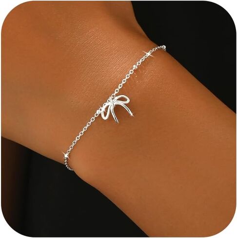 925 Sterling Silver Bowknot Charm Bracelet for Women Cute Sweet Adjustable Chain Bowknot Beaded Bracelets Jewelry Hypoallergenic Minimalist Romantic Birthday Wedding Gifts for Mother Daughter Bracelet in Saudi Arabia