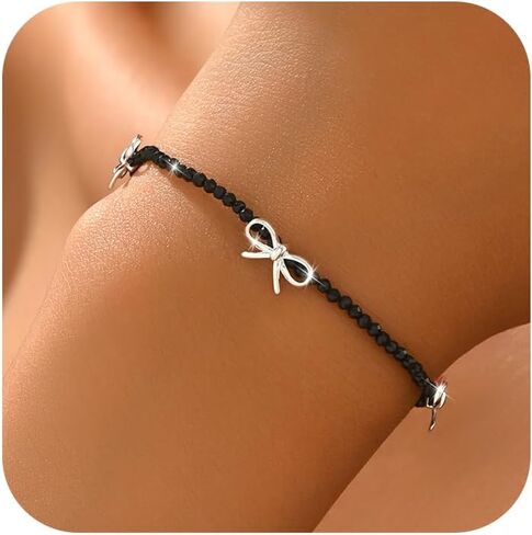 925 Sterling Silver Bowknot Charm Bracelet for Women Cute Sweet Adjustable Chain Bowknot Beaded Bracelets Jewelry Hypoallergenic Minimalist Romantic Birthday Wedding Gifts for Mother Daughter Bracelet in Saudi Arabia