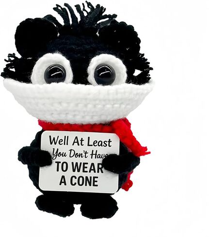 Well at Least You Don’t Have to Wear a Cone – Funny Crochet Cat Plush – Handmade Emotional Support Gift for Surgery Recovery, Vasectomy Humor, or Get Well Soon in Saudi Arabia