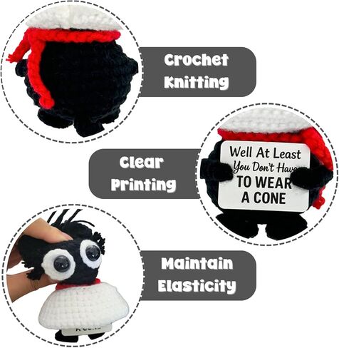 Well at Least You Don’t Have to Wear a Cone – Funny Crochet Cat Plush – Handmade Emotional Support Gift for Surgery Recovery, Vasectomy Humor, or Get Well Soon in Saudi Arabia