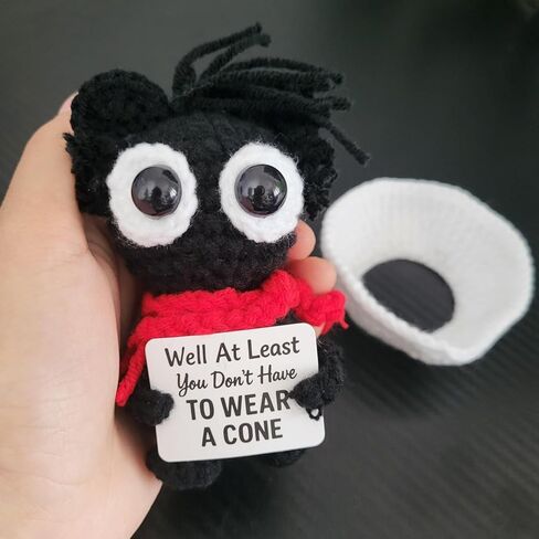 Well at Least You Don’t Have to Wear a Cone – Funny Crochet Cat Plush – Handmade Emotional Support Gift for Surgery Recovery, Vasectomy Humor, or Get Well Soon in Saudi Arabia