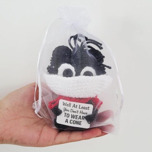 Well at Least You Don’t Have to Wear a Cone – Funny Crochet Cat Plush – Handmade Emotional Support Gift for Surgery Recovery, Vasectomy Humor, or Get Well Soon in Saudi Arabia
