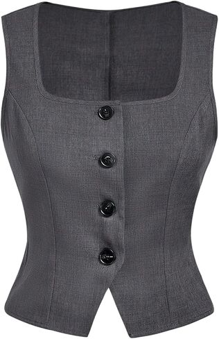 SweatyRocks Women's Sleeveless Blazer Vest Dressy Scoop Neck Button Down Suit Tank Tops in Saudi Arabia