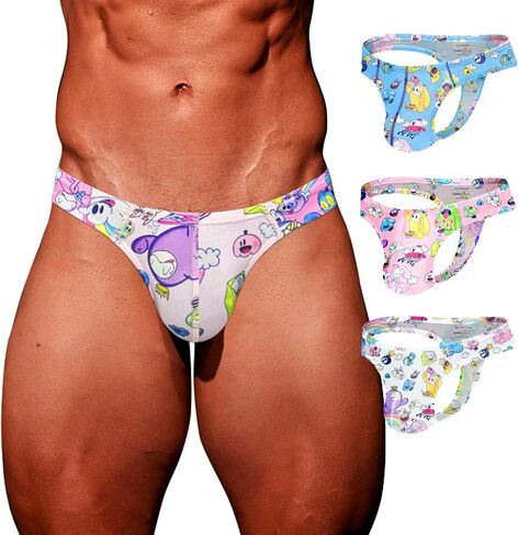 Mens Sexy Cotton T back Thong G String Underwear Low Rise Cute Cartoon Panties Bulge Pouch Lingerie in Saudi Arabia
