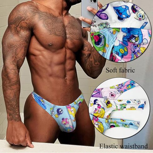 Mens Sexy Cotton T back Thong G String Underwear Low Rise Cute Cartoon Panties Bulge Pouch Lingerie in Saudi Arabia