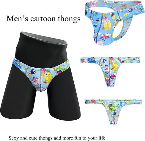 Mens Sexy Cotton T back Thong G String Underwear Low Rise Cute Cartoon Panties Bulge Pouch Lingerie in Saudi Arabia