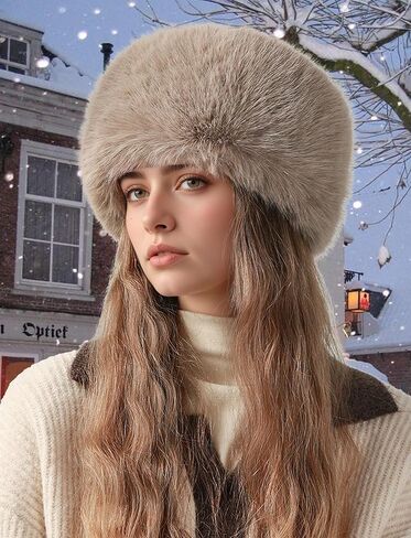 SEAUR المرأة الشتاء الدافئ قبعة بحافة أفخم رقيق فو الفراء الروسية Ushanka قبعة الثلج قبعة صياد غامض in Kuwait