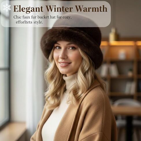 Womens Winter Faux Fur Bucket Hat, 2026 New Faux Fur Bucket Hat, for Cold Weather in Saudi Arabia
