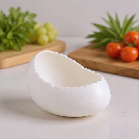 Egg Shape Ceramic Bowl - Large Decorative Serving Bowl for Soup, Cereal, Salad, Microwave & Dishwasher Safe White Porcelain Key Holder Catch Entryway Desk Decor Christmas gifts (12.85oz) in Kuwait