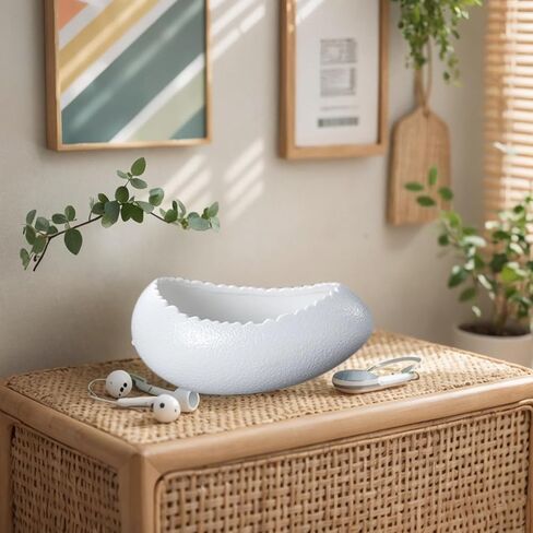 Egg Shape Ceramic Bowl - Large Decorative Serving Bowl for Soup, Cereal, Salad, Microwave & Dishwasher Safe White Porcelain Key Holder Catch Entryway Desk Decor Christmas gifts (12.85oz) in Kuwait