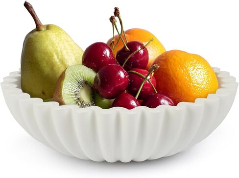 Large Decorative Bowl for Home Decor - Centerpiece for Coffee Table,Dining Table,Kitchen, Entryway Key bowl & Fruit Display - Modern Concrete Stone Design (White) in Saudi Arabia