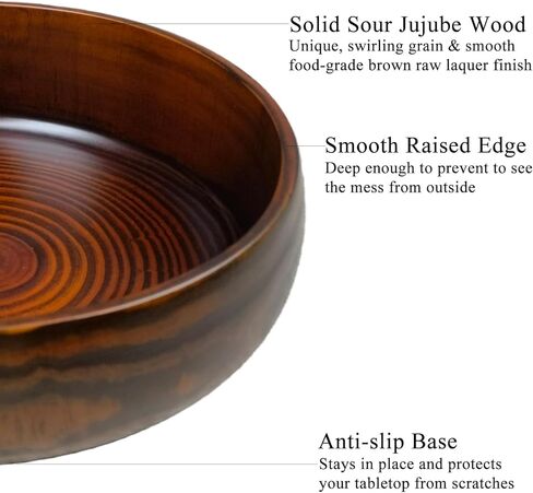 7.5" Solid Sour Jujube Wood Decorative Bowl with Swirling Grain, Hand-Carved from One Piece, Built to Last, Rustic Round Wooden Bowl for Entryway Table, Countertop Decor, 7.5" dia. x 3" H in Saudi Arabia