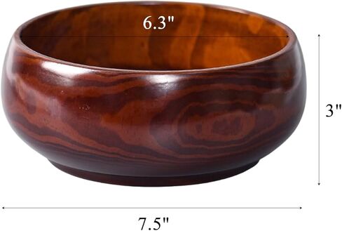 7.5" Solid Sour Jujube Wood Decorative Bowl with Swirling Grain, Hand-Carved from One Piece, Built to Last, Rustic Round Wooden Bowl for Entryway Table, Countertop Decor, 7.5" dia. x 3" H in Saudi Arabia