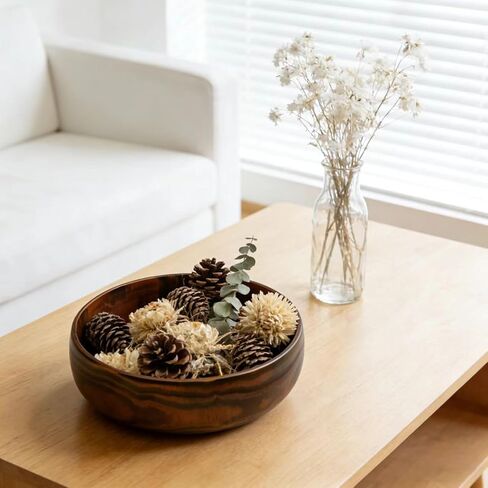 7.5" Solid Sour Jujube Wood Decorative Bowl with Swirling Grain, Hand-Carved from One Piece, Built to Last, Rustic Round Wooden Bowl for Entryway Table, Countertop Decor, 7.5" dia. x 3" H in Saudi Arabia