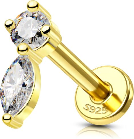 COCHARM 14K Gold Plated Cartilage Earrings Stud 16G Internally Threaded Helix Tragus Earrings Stud 925 Sterling Silver Tragus Piercing Jewelry in Saudi Arabia