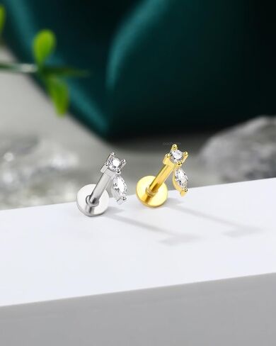 أقراط غضروف مطلية بالذهب عيار 14 قيراط من COCHARM 16G أقراط اللولب الزنمة الملولبة داخليًا 925 من الفضة الاسترليني مجوهرات ثقب الزنمة in Kuwait