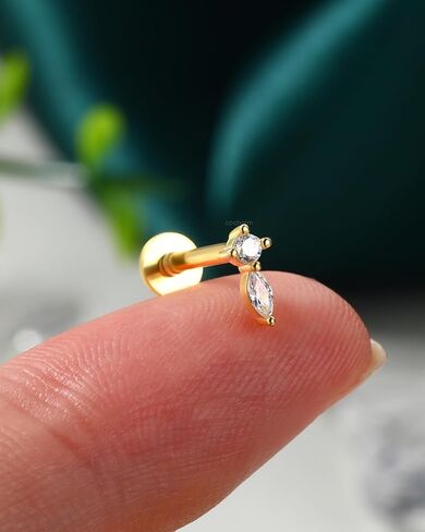 أقراط غضروف مطلية بالذهب عيار 14 قيراط من COCHARM 16G أقراط اللولب الزنمة الملولبة داخليًا 925 من الفضة الاسترليني مجوهرات ثقب الزنمة in Kuwait