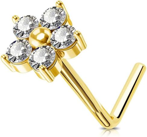 S925 Sterling Silver Flower Nose Ring for Women Clear Cubic Zirconia L-Shaped Nose Studs Rings Cute Daisy Floral Nostril Nose Piercing Jewelry in Saudi Arabia
