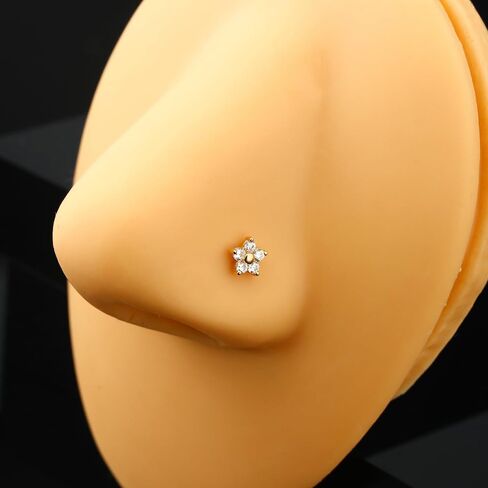 S925 Sterling Silver Flower Nose Ring for Women Clear Cubic Zirconia L-Shaped Nose Studs Rings Cute Daisy Floral Nostril Nose Piercing Jewelry in Saudi Arabia