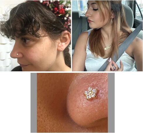 S925 Sterling Silver Flower Nose Ring for Women Clear Cubic Zirconia L-Shaped Nose Studs Rings Cute Daisy Floral Nostril Nose Piercing Jewelry in Saudi Arabia