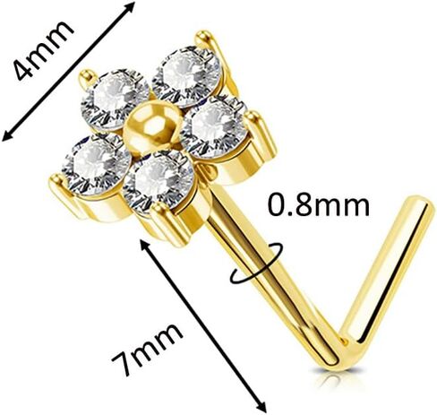 S925 Sterling Silver Flower Nose Ring for Women Clear Cubic Zirconia L-Shaped Nose Studs Rings Cute Daisy Floral Nostril Nose Piercing Jewelry in Saudi Arabia