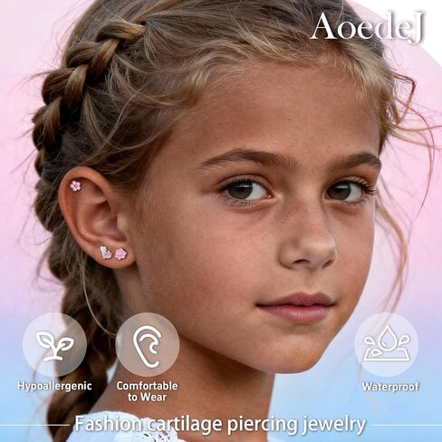 AOEDEJ 18G Reversible Flat Back Earrings for Cartilage Cute Cat Stud Hypoallergenic Surgical Steel Studs Helix Tragus Conch Piercing Jewelry Extended Internally Threaded Flatback Earring in Saudi Arabia