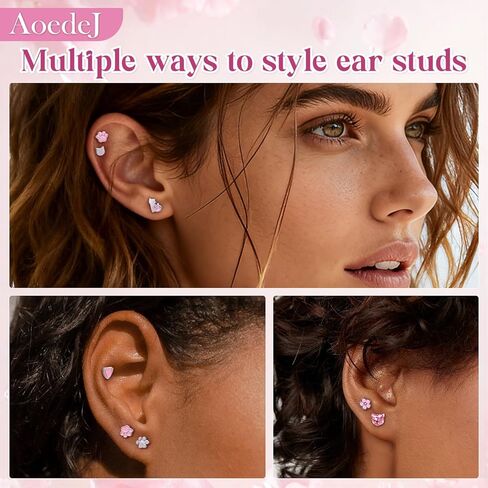 AOEDEJ 18G Reversible Flat Back Earrings for Cartilage Cute Cat Stud Hypoallergenic Surgical Steel Studs Helix Tragus Conch Piercing Jewelry Extended Internally Threaded Flatback Earring in Saudi Arabia