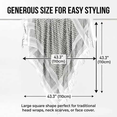 100% Cotton Palestinian Keffiyeh Scarf, Shemagh Tactical Scarf Head Neck Wrap for Men and Women in Saudi Arabia
