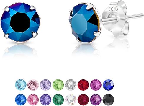 925 Sterling Silver SMALL/MEDIUM Round Stud Earrings made with Crystals - Diameter: 6 mm in Saudi Arabia