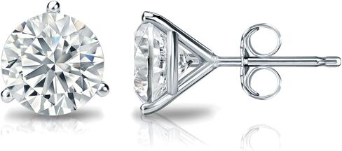 Diamond Wish 1 Carat Diamond Simulated Round Cubic Zirconia Stud Earrings in 14k White Gold 3-Prong Martini (cttw) Push Back in Saudi Arabia