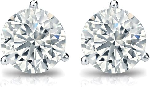 Diamond Wish 1 Carat Diamond Simulated Round Cubic Zirconia Stud Earrings in 14k White Gold 3-Prong Martini (cttw) Push Back in Saudi Arabia