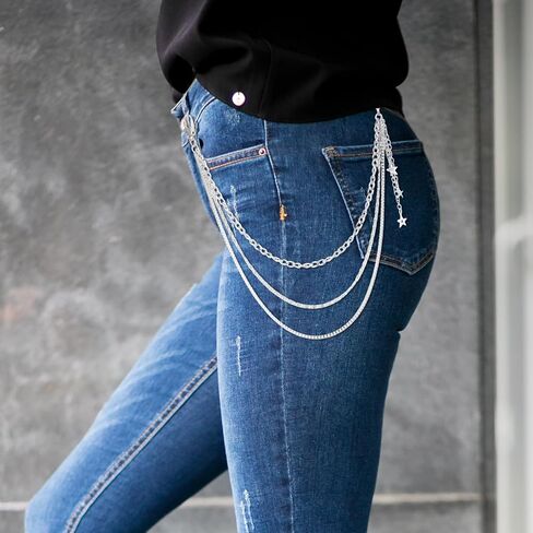 Pocket Pants Chain, Silver Wallet Chain Belt for Men Goth Punk Waist Chains Hip Hop Layered Jean Chains Belts Jewelry Accessory with Tassel for Women Men Pants Skirts in Saudi Arabia