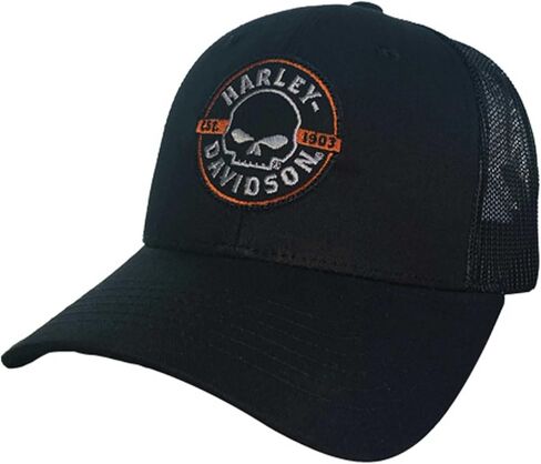 Harley-Davidson Men's Embers Skull Adjustable Snapback Mesh Trucker Hat - Black in Saudi Arabia