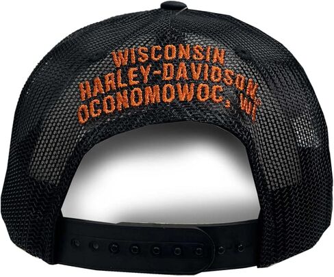 Harley-Davidson Men's Embers Skull Adjustable Snapback Mesh Trucker Hat - Black in Saudi Arabia