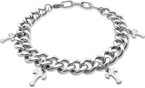 Silver Creed Cross Bracelet For Men Women, Adjustable Cuban Link Stainless Steel Chain Bracelets with Four Cross Charms, Religious Christian Gift for Boyfriend Dad and Son in Saudi Arabia