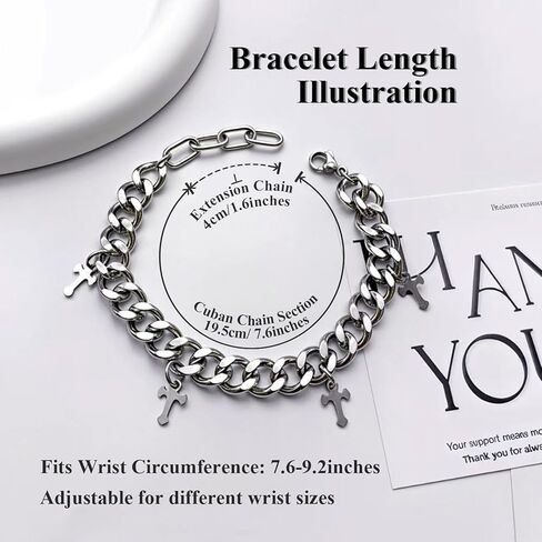 Silver Creed Cross Bracelet For Men Women, Adjustable Cuban Link Stainless Steel Chain Bracelets with Four Cross Charms, Religious Christian Gift for Boyfriend Dad and Son in Saudi Arabia