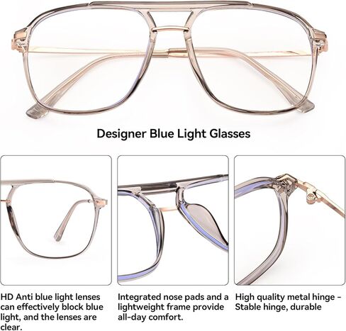 Dollger Vintage Aviator Blue Light Blocking Glasses - Classic Stylish Frames for Men Women blocked Wavelength: 415–455 nm in Saudi Arabia