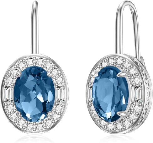 Natural 9 * 7mm Gemstone Halo Earrings Collection - 925 Sterling Silver Oval Cut Leverback Earrings Anniversary Jewelry Gifts for Women in Saudi Arabia